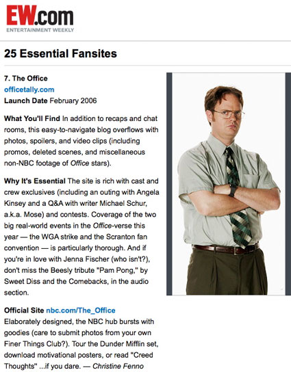 OfficeTally Entertainment Weekly Essential Fansite