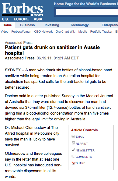 Man gets drunk on hand sanitizer