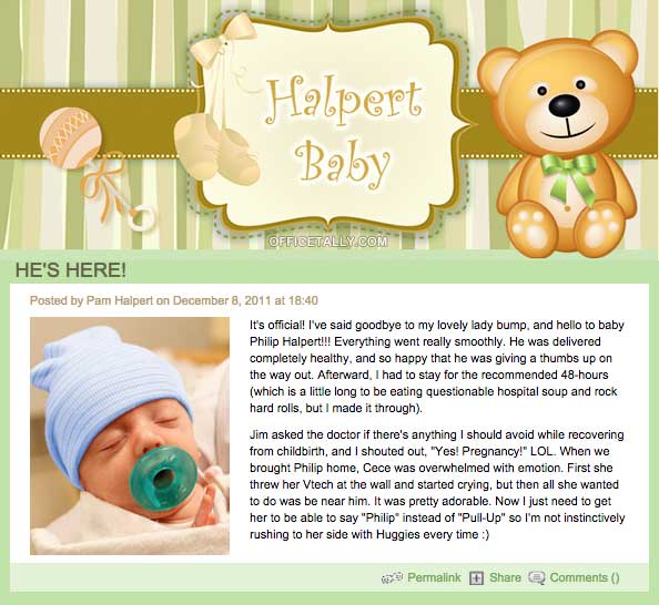 Jim Pam Halpert Baby Blog