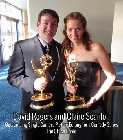 David Rogers and Claire Scanlon win the 2013 Emmy for "Outstanding Single Camera Picture Editing for a Comedy Series" for The Office Finale
